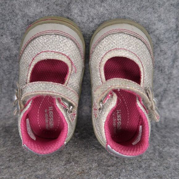 Stride Rite Surprize Shoe Baby 3 Mary Jane Pauline Glitter Adjustable Strap Grey - Picture 7 of 13